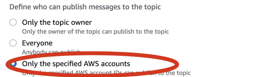 AWS Console SNS Define Who Can Publish Choices